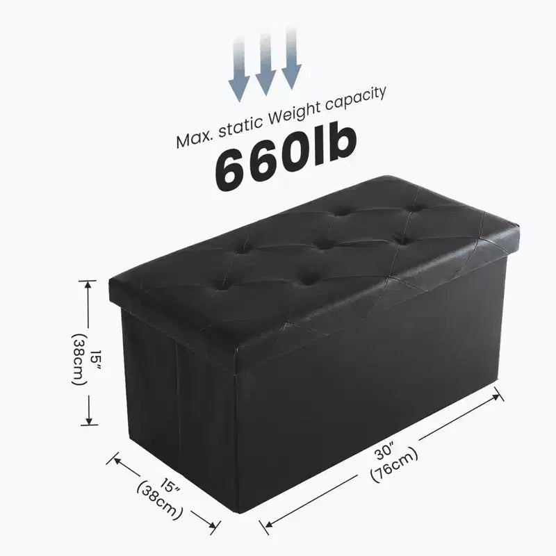 MAYEERTY Banc Ottoman de Rangement Pliant 43 pouces en Cuir Synthétique Rembourré Mousse Épaisse pour Entrée Salon