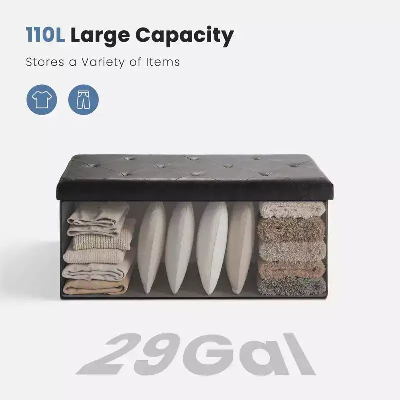 MAYEERTY Banc Ottoman de Rangement Pliant 43 pouces en Cuir Synthétique Rembourré Mousse Épaisse pour Entrée Salon