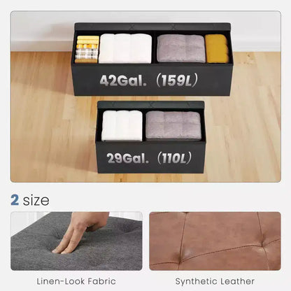 MAYEERTY Banc Ottoman de Rangement Pliant 43 pouces en Cuir Synthétique Rembourré Mousse Épaisse pour Entrée Salon