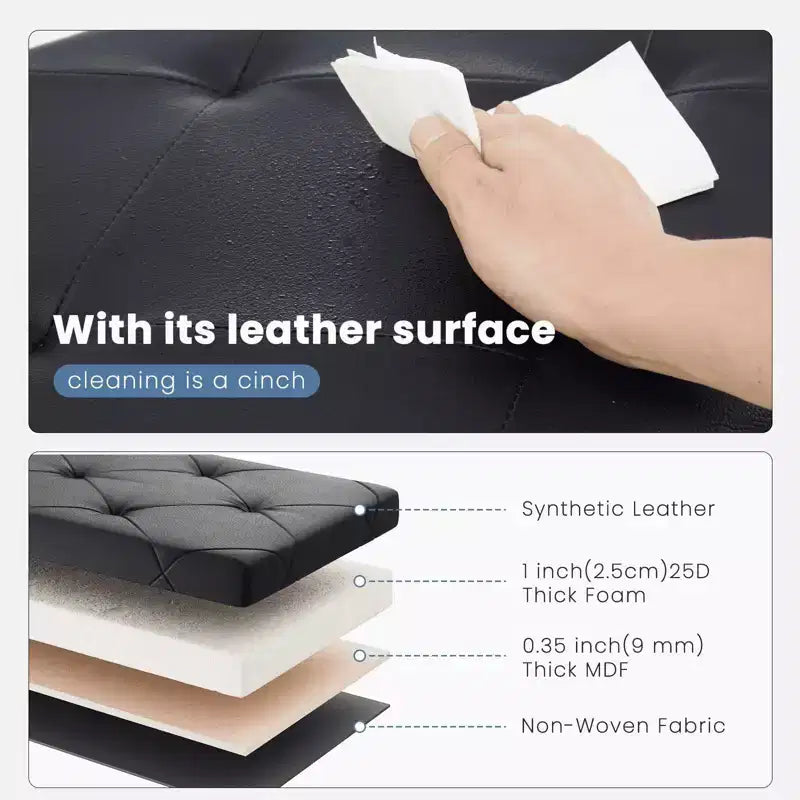 MAYEERTY Banc Ottoman de Rangement Pliant 43 pouces en Cuir Synthétique Rembourré Mousse Épaisse pour Entrée Salon
