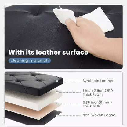 MAYEERTY Banc Ottoman de Rangement Pliant 43 pouces en Cuir Synthétique Rembourré Mousse Épaisse pour Entrée Salon