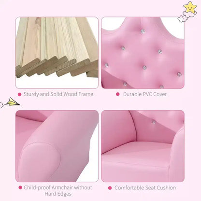 Canapé et fauteuil pour enfants Whisen, canapé rembourré pour enfants avec repose-pieds, décorations en losange - Rose