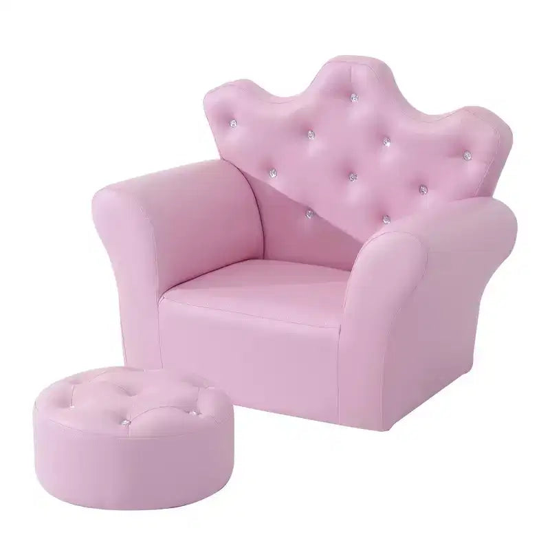 Canapé et fauteuil pour enfants Whisen, canapé rembourré pour enfants avec repose-pieds, décorations en losange - Rose