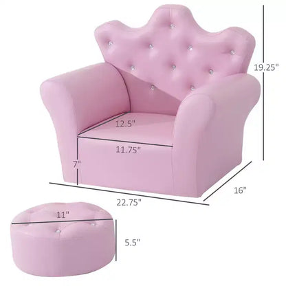 Canapé et fauteuil pour enfants Whisen, canapé rembourré pour enfants avec repose-pieds, décorations en losange - Rose
