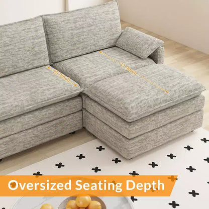 Canapé modulaire 108 places en nuage, Canapé modulaire moderne en chenille en forme de L, Canapé sectionnel pour appartement