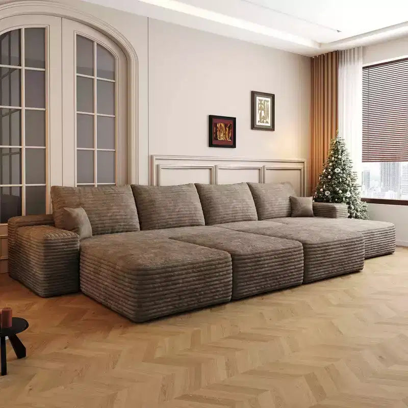 MAYEERTY Grand canapé modulaire 135 Chameau - 6 places 135, Corduroy, Canapé-lit, Aucun assemblage requis, pour appartement/salon