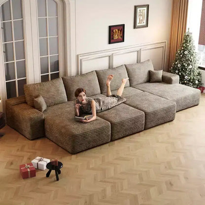 MAYEERTY Grand canapé modulaire 135 Chameau - 6 places 135, Corduroy, Canapé-lit, Aucun assemblage requis, pour appartement/salon