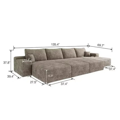 MAYEERTY Grand canapé modulaire 135 Chameau - 6 places 135, Corduroy, Canapé-lit, Aucun assemblage requis, pour appartement/salon
