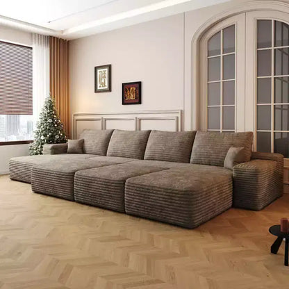MAYEERTY Grand canapé modulaire 135 Chameau - 6 places 135, Corduroy, Canapé-lit, Aucun assemblage requis, pour appartement/salon