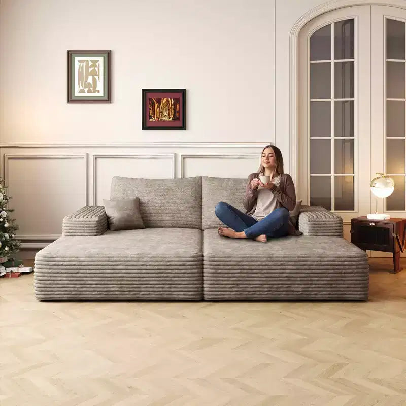 MAYEERTY Grand canapé modulaire 135 Chameau - 6 places 135, Corduroy, Canapé-lit, Aucun assemblage requis, pour appartement/salon