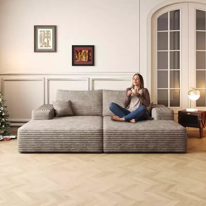 MAYEERTY Grand canapé modulaire 135 Chameau - 6 places 135, Corduroy, Canapé-lit, Aucun assemblage requis, pour appartement/salon