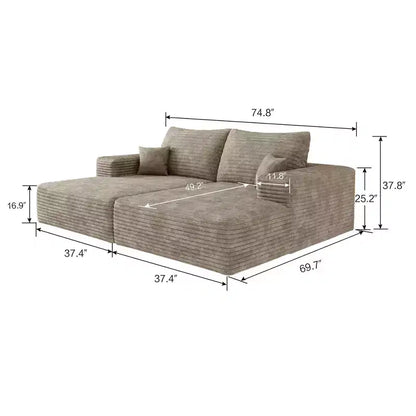 MAYEERTY Grand canapé modulaire 135 Chameau - 6 places 135, Corduroy, Canapé-lit, Aucun assemblage requis, pour appartement/salon
