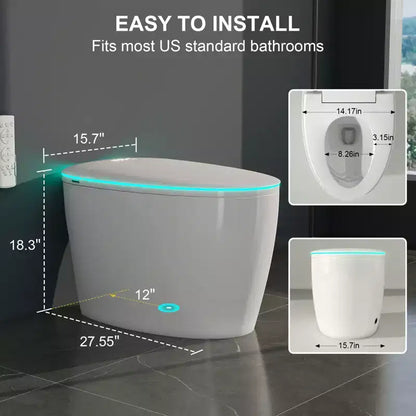 Toilettes intelligentes Dyonery avec couvercle et abattant à ouverture/fermeture automatiques, chasse d'eau à capteur au pied, sans réservoir monobloc allongé, siège chauffant,