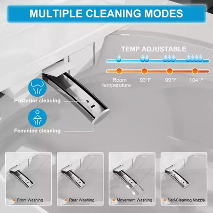 Toilettes intelligentes Dyonery avec couvercle et abattant à ouverture/fermeture automatiques, chasse d'eau à capteur au pied, sans réservoir monobloc allongé, siège chauffant,
