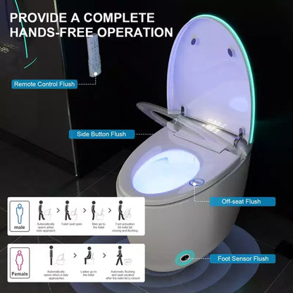 Toilettes intelligentes Dyonery avec couvercle et abattant à ouverture/fermeture automatiques, chasse d'eau à capteur au pied, sans réservoir monobloc allongé, siège chauffant,