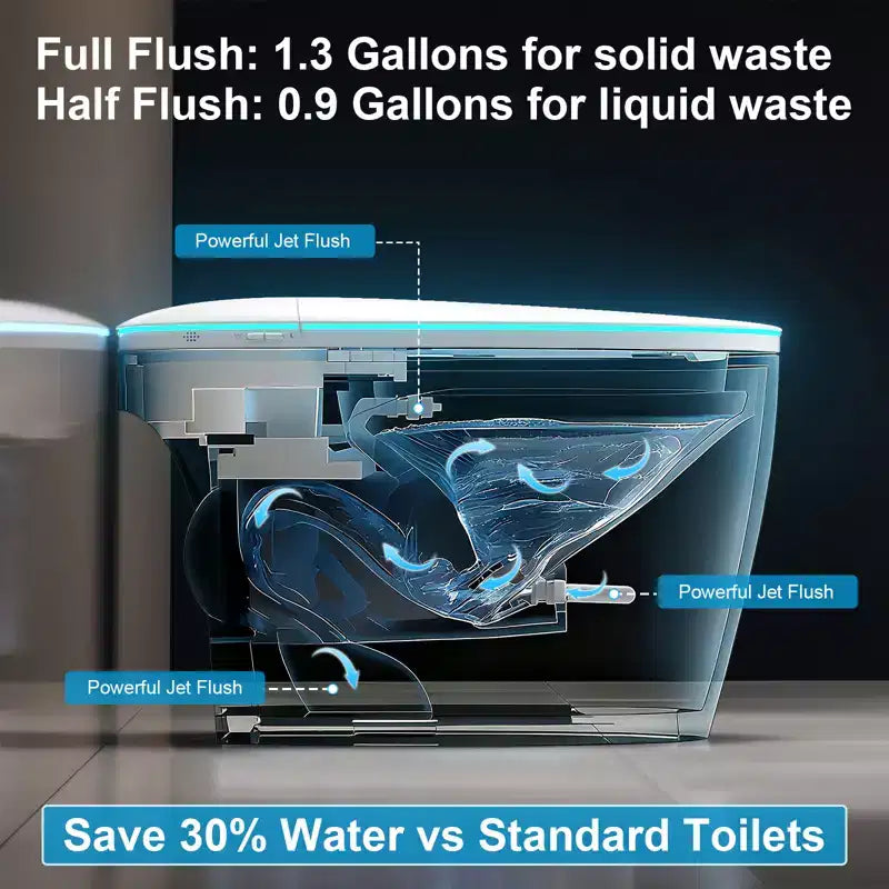 Toilettes intelligentes Dyonery avec couvercle et abattant à ouverture/fermeture automatiques, chasse d'eau à capteur au pied, sans réservoir monobloc allongé, siège chauffant,
