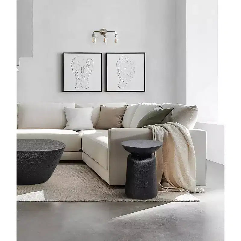 Royal Hampton Josi 21 Inch Round Side End Table, Handcrafted Hammered Design, Drum Pedestal Aluminum Base