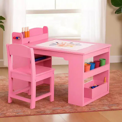 Table et chaises d'activités pour enfants, bureau d'activités en bois avec grand espace de rangement, bureau artistique multifonctionnel