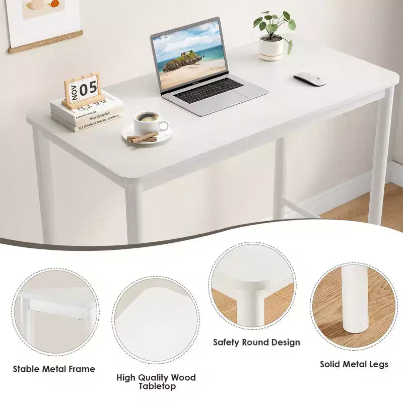 Bureau debout rectangulaire Okak avec cadre en métal, bureau d'ordinateur avec grand plateau, bureau pour salon, chambre, bureau d'étude