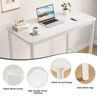 Bureau debout rectangulaire Okak avec cadre en métal, bureau d'ordinateur avec grand plateau, bureau pour salon, chambre, bureau d'étude