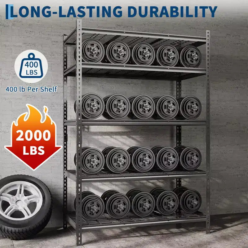 Étagères de rangement de 2200 livres, étagères métalliques réglables, étagère métallique robuste à 5 niveaux pour garage, cuisine, garde-manger, entrepôt, sous-sol