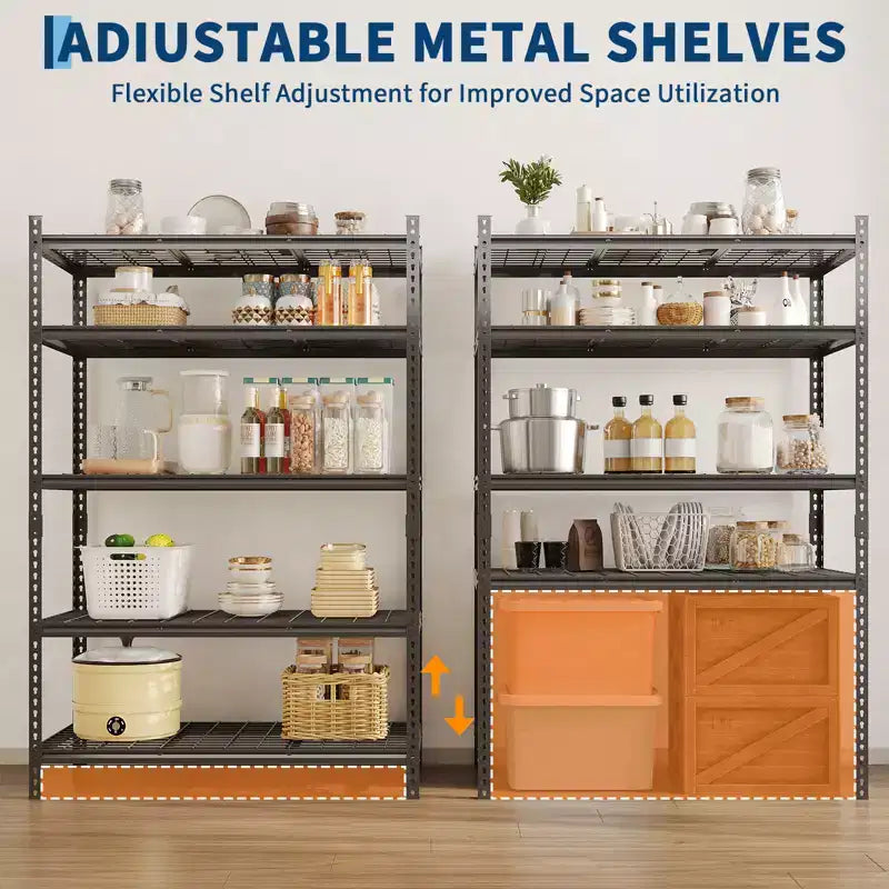 Étagères de rangement de 2200 livres, étagères métalliques réglables, étagère métallique robuste à 5 niveaux pour garage, cuisine, garde-manger, entrepôt, sous-sol