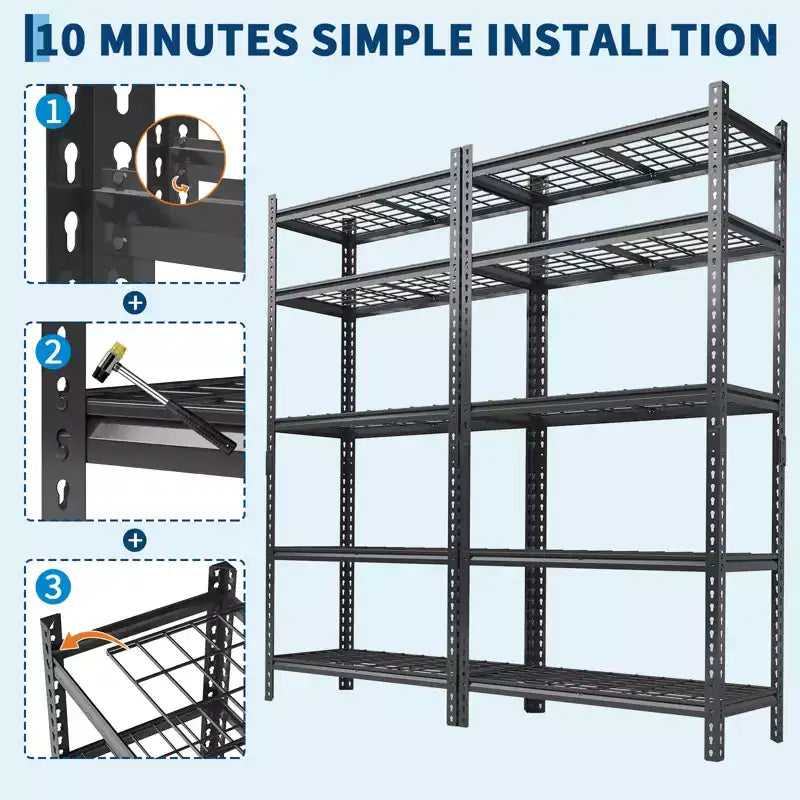 Étagères de rangement de 2200 livres, étagères métalliques réglables, étagère métallique robuste à 5 niveaux pour garage, cuisine, garde-manger, entrepôt, sous-sol