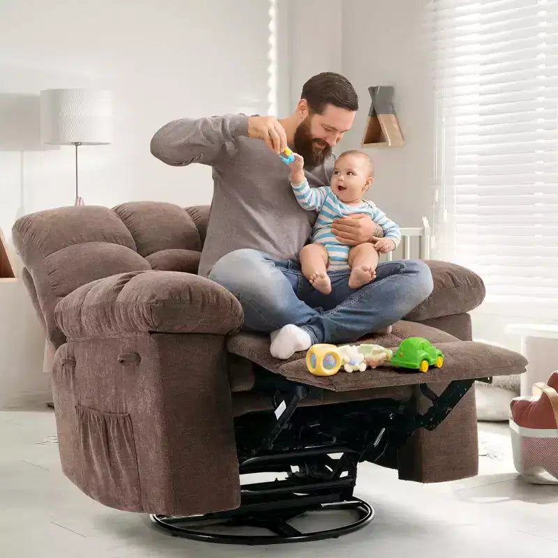Fauteuil inclinable surdimensionné pivotant à 360°, capacité de poids 136 kg, fauteuils inclinables manuels extra larges, fauteuil paresseux simple en chenille