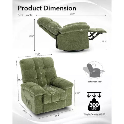 Fauteuil inclinable surdimensionné pivotant à 360°, capacité de poids 136 kg, fauteuils inclinables manuels extra larges, fauteuil paresseux simple en chenille