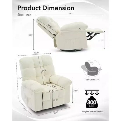 Fauteuil inclinable surdimensionné pivotant à 360°, capacité de poids 136 kg, fauteuils inclinables manuels extra larges, fauteuil paresseux simple en chenille