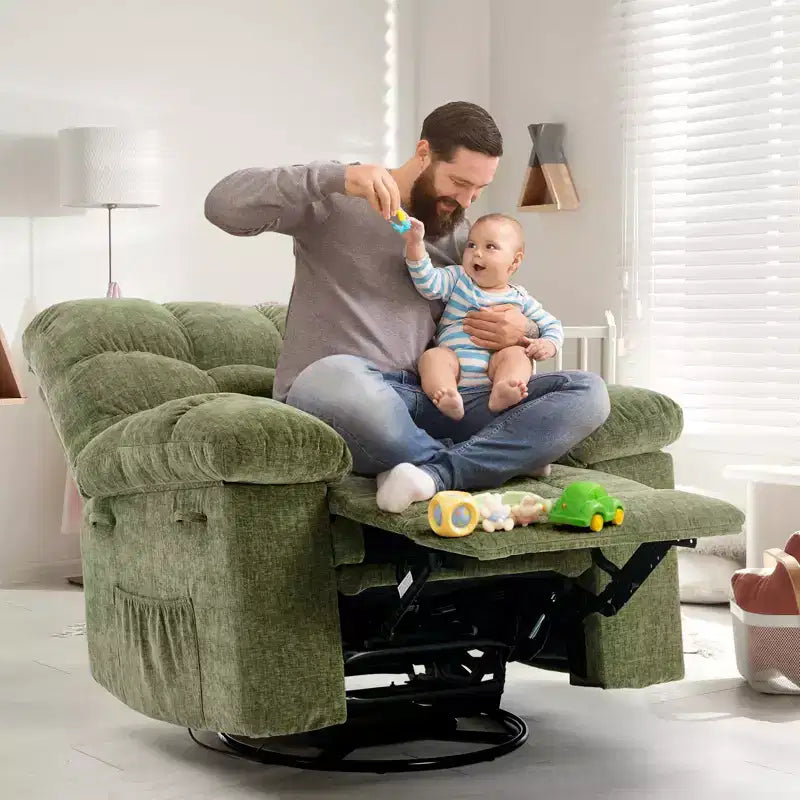 Fauteuil inclinable surdimensionné pivotant à 360°, capacité de poids 136 kg, fauteuils inclinables manuels extra larges, fauteuil paresseux simple en chenille