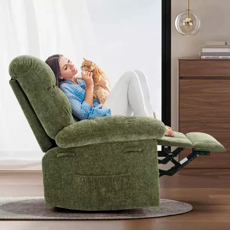 Fauteuil inclinable surdimensionné pivotant à 360°, capacité de poids 136 kg, fauteuils inclinables manuels extra larges, fauteuil paresseux simple en chenille