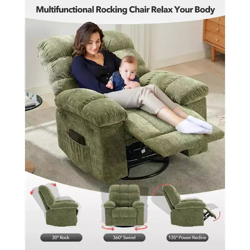 Fauteuil inclinable surdimensionné pivotant à 360°, capacité de poids 136 kg, fauteuils inclinables manuels extra larges, fauteuil paresseux simple en chenille