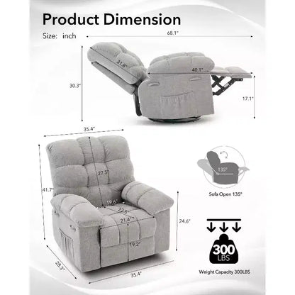 Fauteuil inclinable surdimensionné pivotant à 360°, capacité de poids 136 kg, fauteuils inclinables manuels extra larges, fauteuil paresseux simple en chenille
