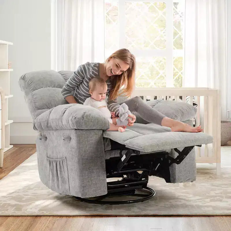 Fauteuil inclinable surdimensionné pivotant à 360°, capacité de poids 136 kg, fauteuils inclinables manuels extra larges, fauteuil paresseux simple en chenille