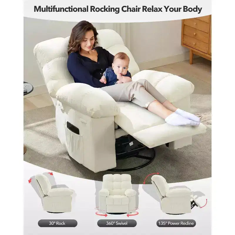 Fauteuil inclinable surdimensionné pivotant à 360°, capacité de poids 136 kg, fauteuils inclinables manuels extra larges, fauteuil paresseux simple en chenille