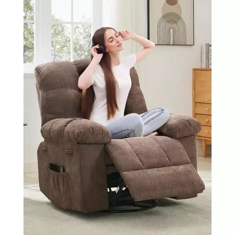Fauteuil inclinable surdimensionné pivotant à 360°, capacité de poids 136 kg, fauteuils inclinables manuels extra larges, fauteuil paresseux simple en chenille
