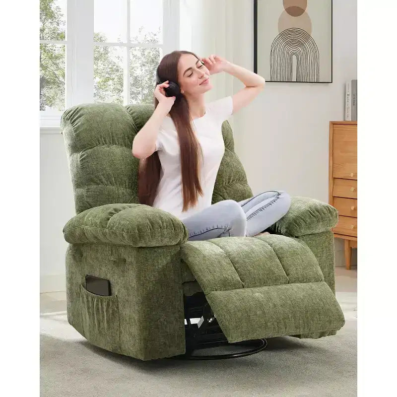 Fauteuil inclinable surdimensionné pivotant à 360°, capacité de poids 136 kg, fauteuils inclinables manuels extra larges, fauteuil paresseux simple en chenille