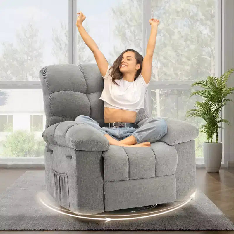 Fauteuil inclinable surdimensionné pivotant à 360°, capacité de poids 136 kg, fauteuils inclinables manuels extra larges, fauteuil paresseux simple en chenille