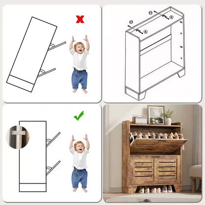 Meuble à chaussures de ferme avec 2 tiroirs basculants et 2 crochets, meuble d'entrée en bois étroit pour petits espaces, appartements,