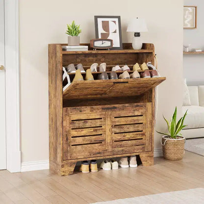 Meuble à chaussures de ferme avec 2 tiroirs basculants et 2 crochets, meuble d'entrée en bois étroit pour petits espaces, appartements,
