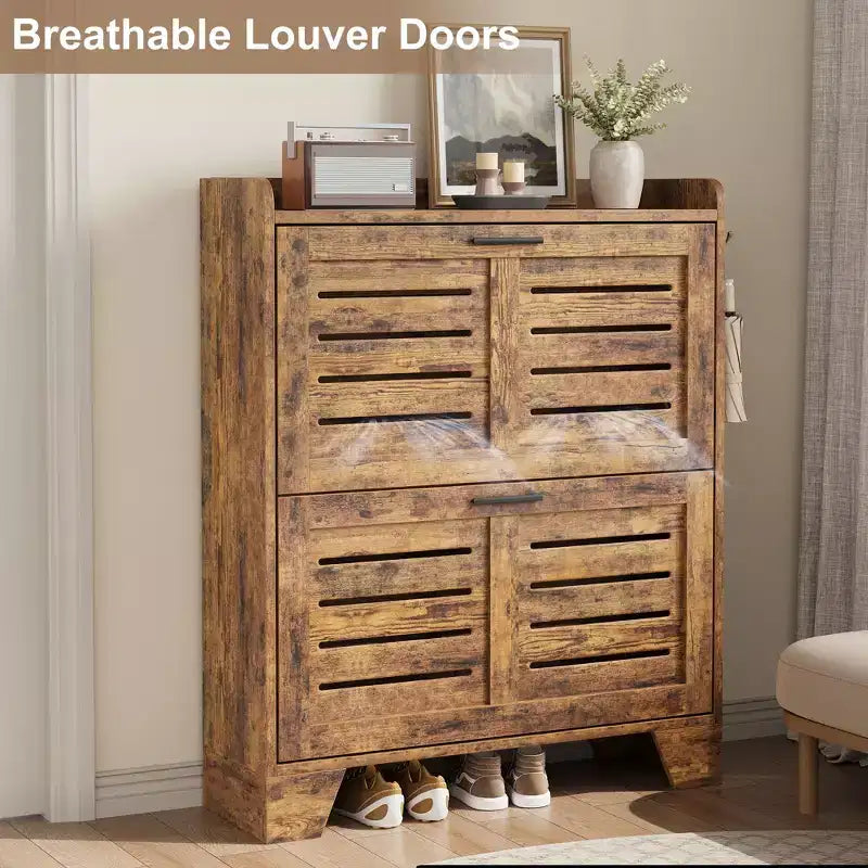 Meuble à chaussures de ferme avec 2 tiroirs basculants et 2 crochets, meuble d'entrée en bois étroit pour petits espaces, appartements,