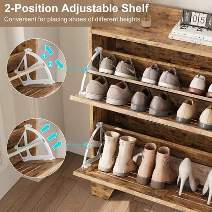 Meuble à chaussures de ferme avec 2 tiroirs basculants et 2 crochets, meuble d'entrée en bois étroit pour petits espaces, appartements,