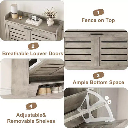 Meuble à chaussures de ferme avec 2 tiroirs basculants et 2 crochets, meuble d'entrée en bois étroit pour petits espaces, appartements,
