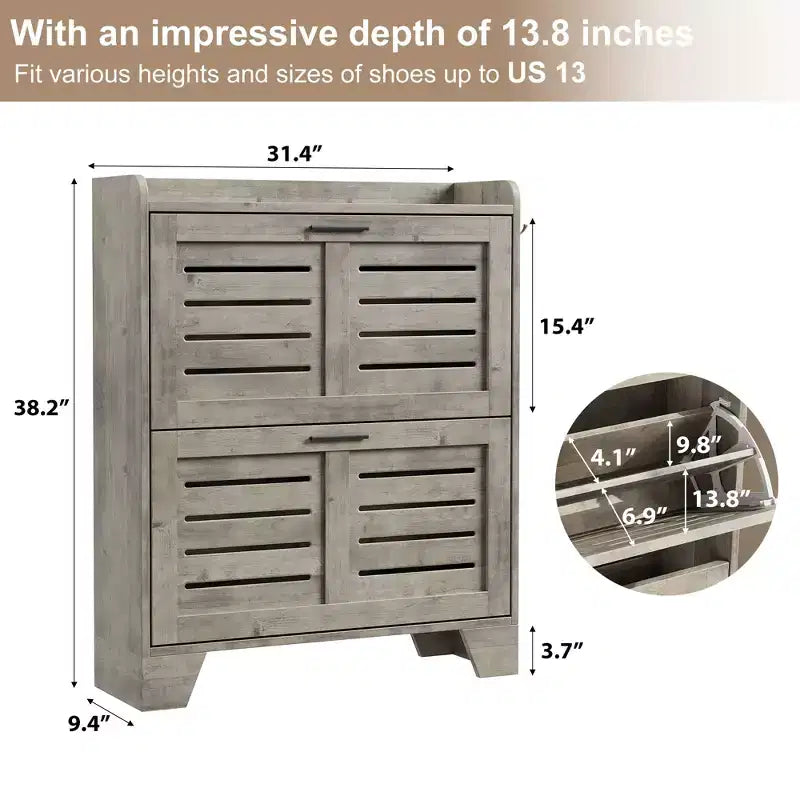 Meuble à chaussures de ferme avec 2 tiroirs basculants et 2 crochets, meuble d'entrée en bois étroit pour petits espaces, appartements,