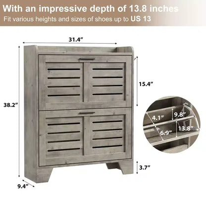 Meuble à chaussures de ferme avec 2 tiroirs basculants et 2 crochets, meuble d'entrée en bois étroit pour petits espaces, appartements,