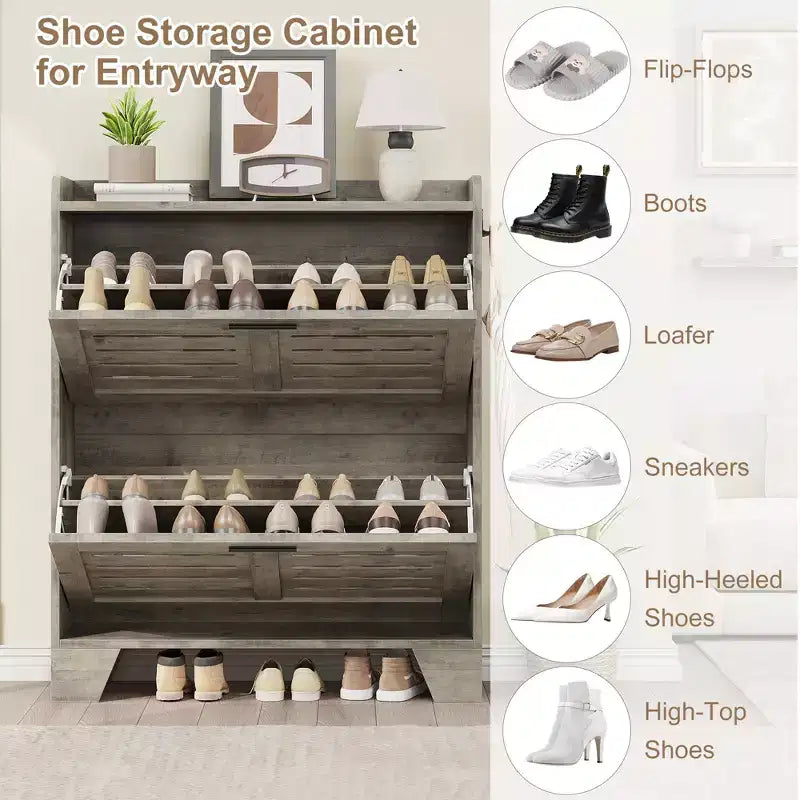 Meuble à chaussures de ferme avec 2 tiroirs basculants et 2 crochets, meuble d'entrée en bois étroit pour petits espaces, appartements,