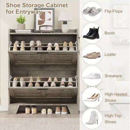 Meuble à chaussures de ferme avec 2 tiroirs basculants et 2 crochets, meuble d'entrée en bois étroit pour petits espaces, appartements,