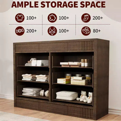 Commode cannelée à 6 tiroirs, commode de 120 cm de large à 6 tiroirs avec panneau cannelé à double ondulation, meuble de rangement en bois pour chambre à coucher, salon, chambre d'enfant
