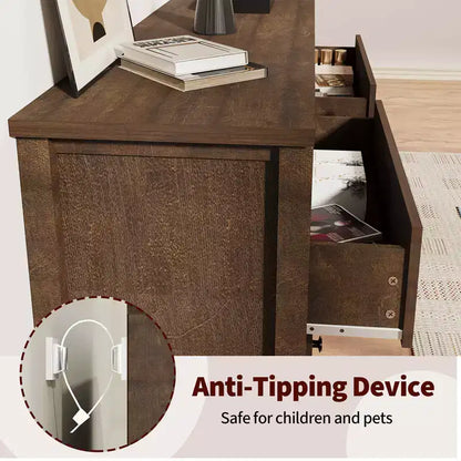 Commode cannelée à 6 tiroirs, commode de 120 cm de large à 6 tiroirs avec panneau cannelé à double ondulation, meuble de rangement en bois pour chambre à coucher, salon, chambre d'enfant